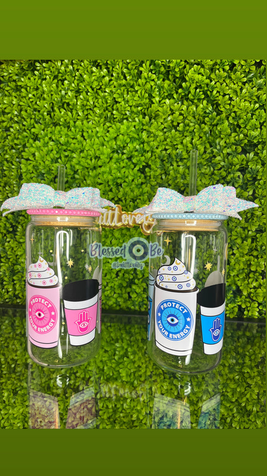 Pink & Blue Ojo/Eye Glass Can