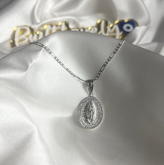 24" Dipped White Gold Virgencita Link Chain